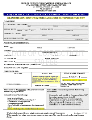 Connecticut Birth Record Request Form