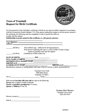 Request for Birth Certificate