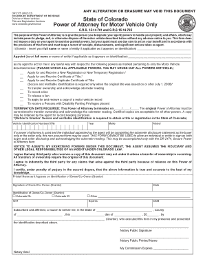 Colorado Power of Attorney for Motor Vehicle