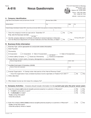 Wisconsin Nexus Questionnaire