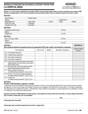 MassHealth Hospital Bed Prescription and Medical Necessity Review Form
