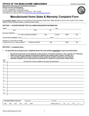 California Manufactured Home Sales Complaint Form