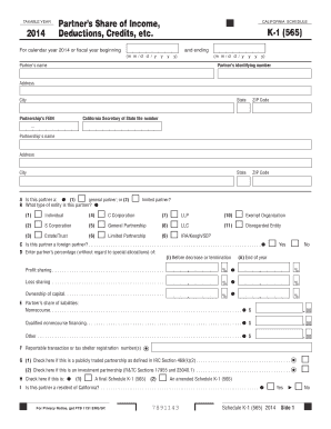 California Schedule K-1 (565) 2014