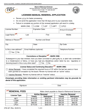California Licensee Manual Renewal Application