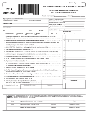 New Jersey Corporation Business Tax Return