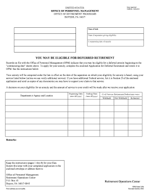 US Federal Deferred Retirement Application