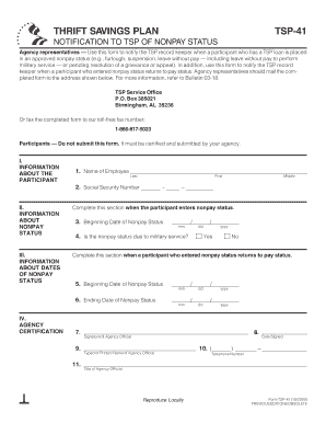 TSP-41 Nonpay Status Notification Form