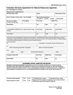 Volunteer Services Agreement for Natural Resources Agencies