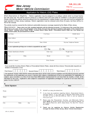 New Jersey Historic Vehicle Registration Application