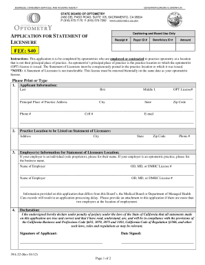 California Statement of Licensure Application