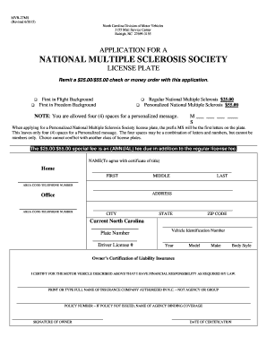 North Carolina National MS Society License Plate Application