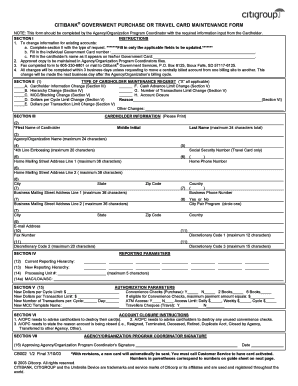 Citibank Government Purchase or Travel Card Maintenance Form