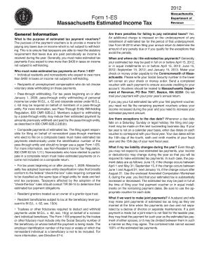 Massachusetts Estimated Income Tax Form 1-ES