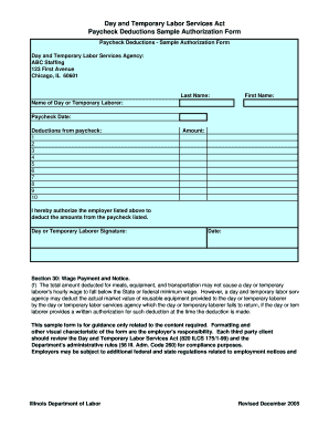 Paycheck Deductions Authorization Form