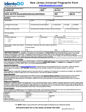 New Jersey Universal Fingerprint Form