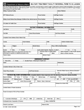 Military Treatment Facility Referral Form to VA Liaison