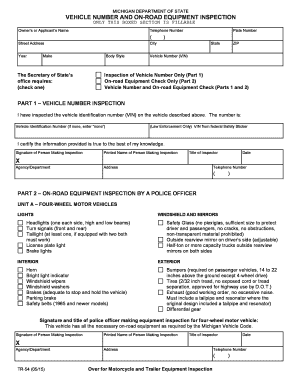 Michigan Vehicle Number and On-Road Equipment Inspection