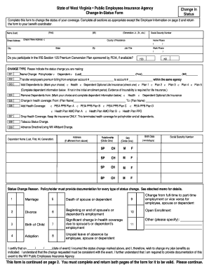 West Virginia PEIA Change in Status Form