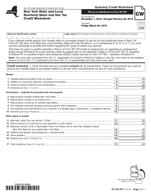New York Quarterly Sales Tax Credit Worksheet