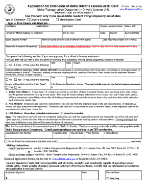 Idaho Driver's License Extension Application
