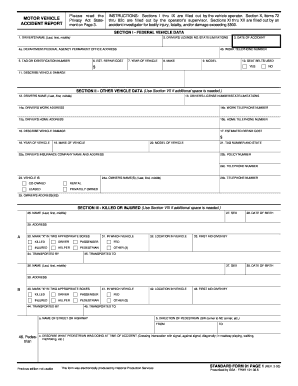 Standard Form 91 Motor Vehicle Accident Report