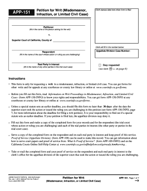Petition for Writ (Misdemeanor, Infraction, or Limited Civil Case)