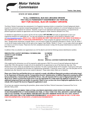 New Jersey Passenger Endorsement Fingerprint Form