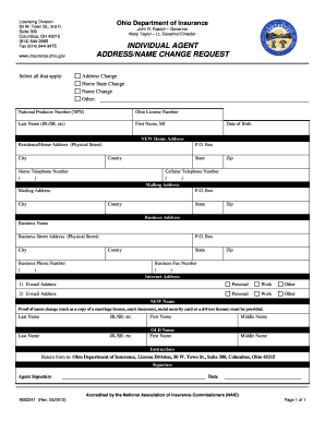 Ohio Insurance Agent Address/Name Change Request