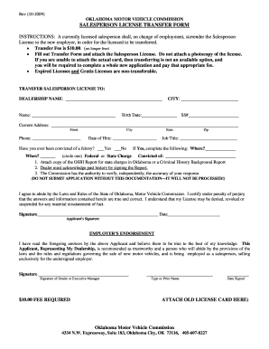 Oklahoma Salesperson License Transfer Form