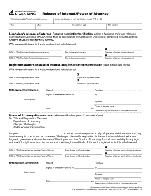 Washington Vehicle/Vessel Release of Interest and Power of Attorney