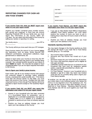 California Cash Aid and Food Stamps Change Report