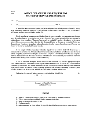 Notice of Lawsuit and Request for Waiver of Service for Summons