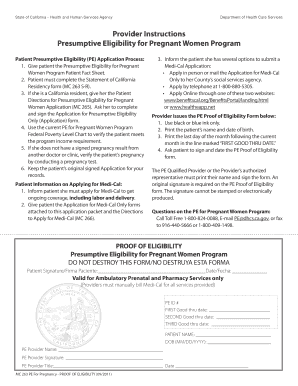 California Presumptive Eligibility for Pregnant Women Application