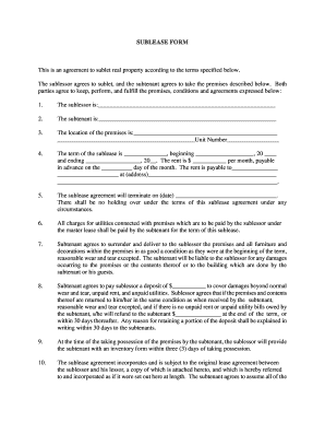 Sublease Agreement Form