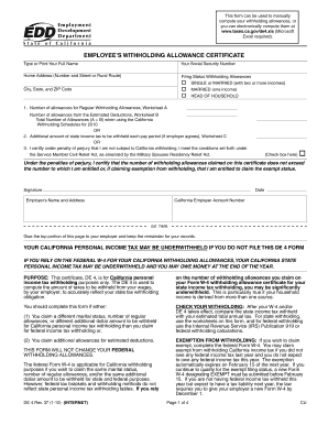 California Employee Withholding Allowance Certificate
