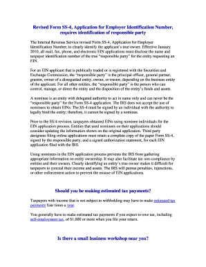 Revised Form SS-4 Application for Employer Identification Number