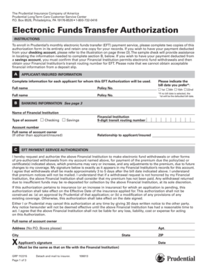 Prudential Electronic Funds Transfer Authorization