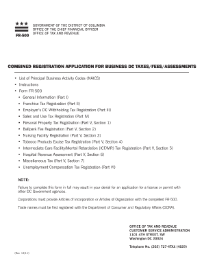 DC Combined Registration Application for Business Taxes