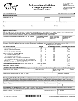Wisconsin Retirement Annuity Option Change Application