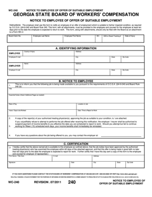 Georgia WC-240 Notice of Suitable Employment Offer