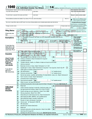 Declaración de Impuestos sobre el Ingreso Individual del IRS 2014
