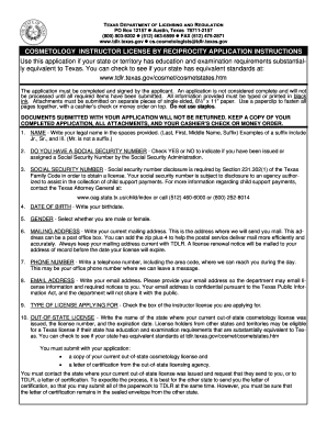 Cosmetology Instructor License by Reciprocity Application