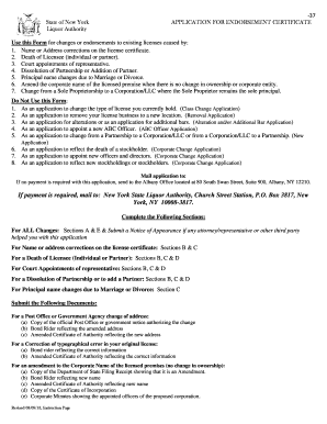 New York Liquor Authority Endorsement Certificate Application