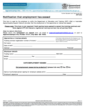 Queensland Employment Ceased Notification