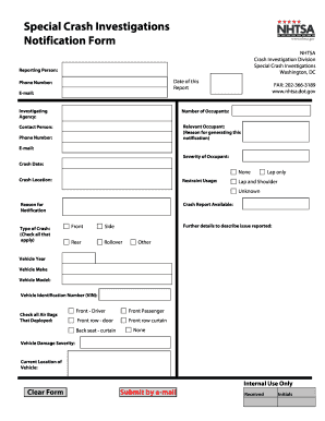 NHTSA Crash Investigation Notification Form