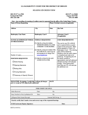 US Bankruptcy Court Hearing CD Order Form
