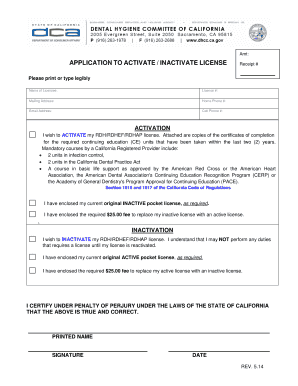 California License Activation/Inactivation Application