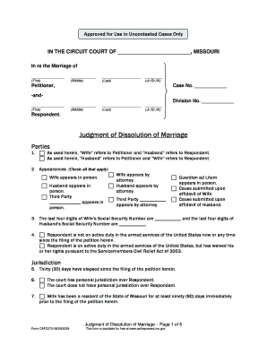 Missouri Divorce Judgment Form