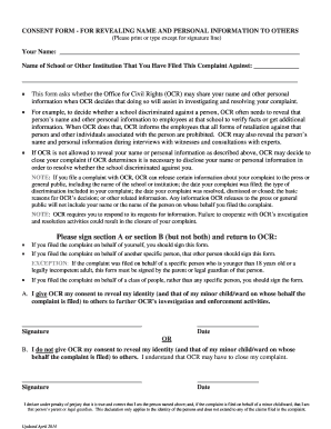 OCR Consent Form for Revealing Personal Information