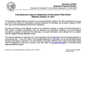 California Statement of Information Form SI-350